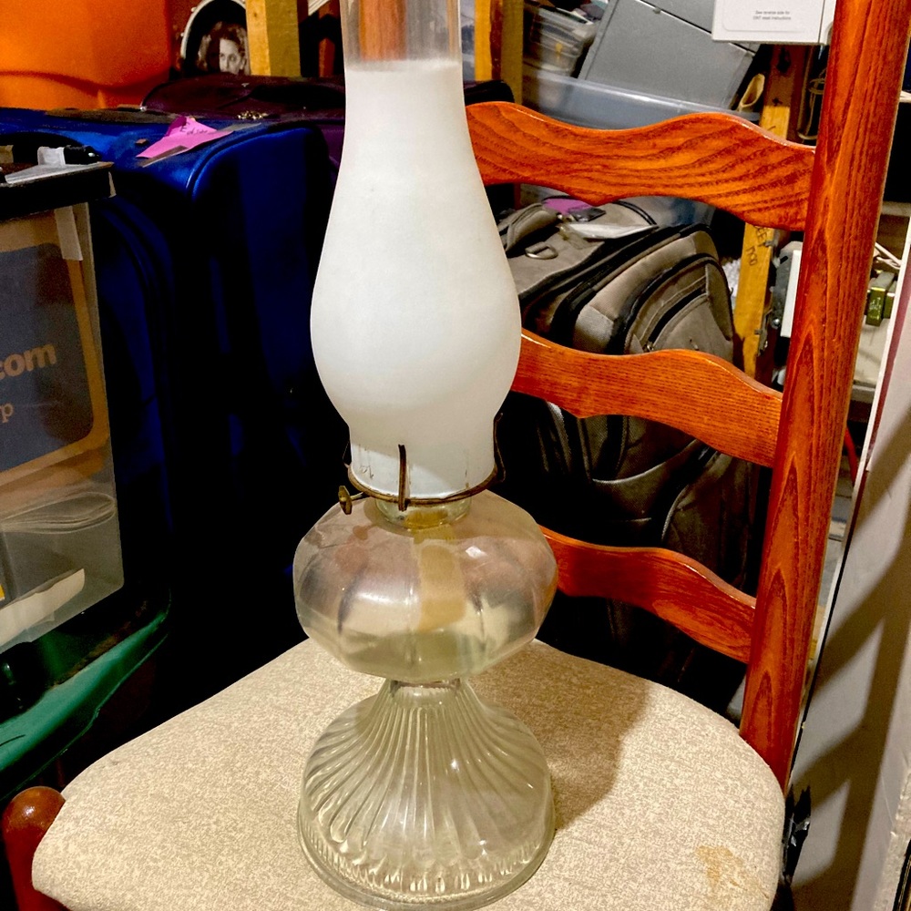 Antique Clear Glass Oil Lamp